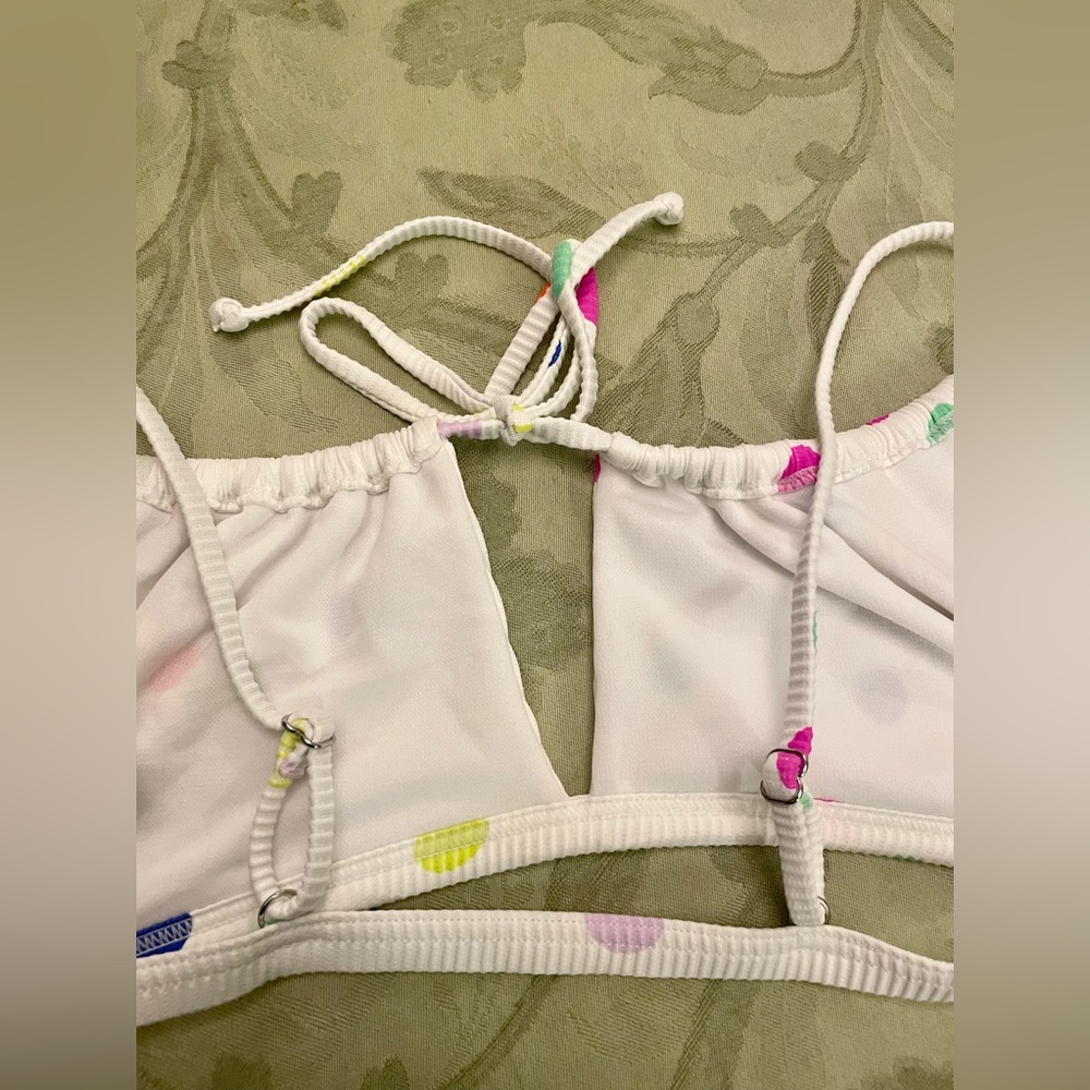 New Topshop White Colorful Polka-Dot Swimsuit Bikini Top Separates US 10 UK 14 - Picture 4 of 13